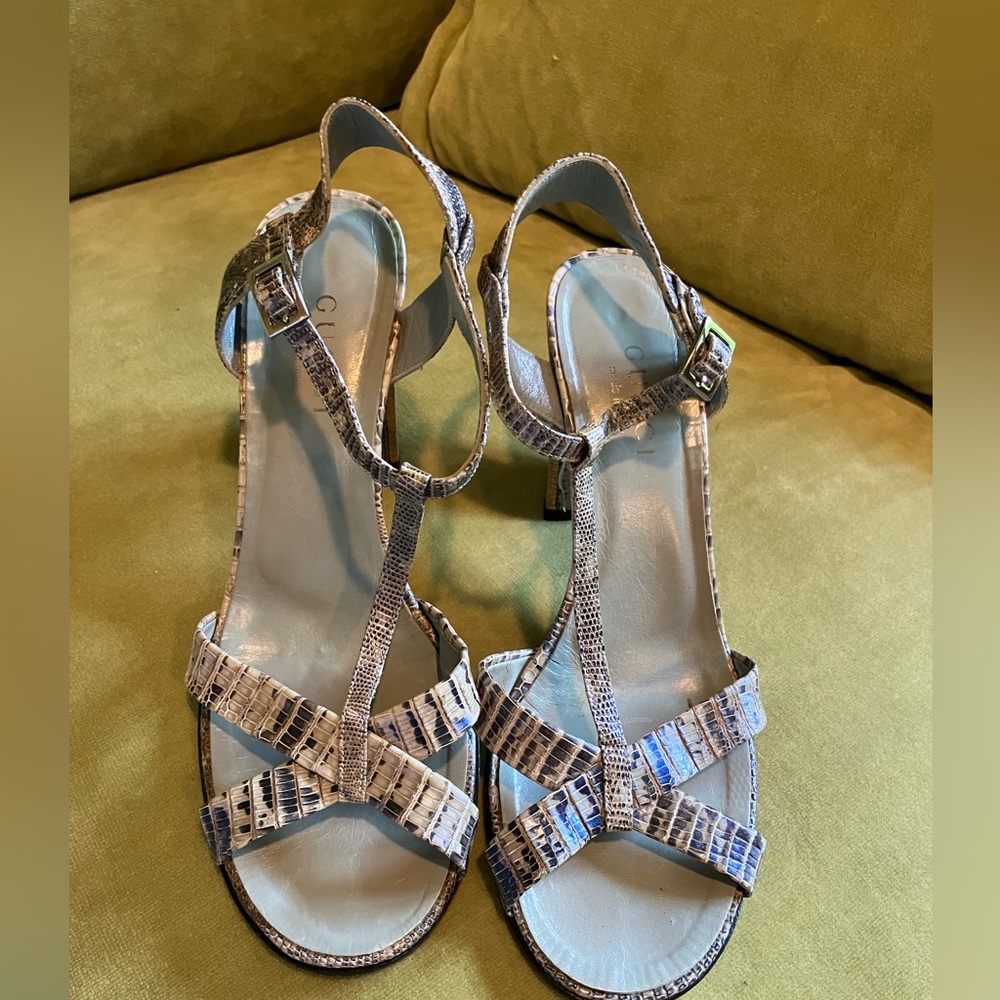 Gucci Tan and Gray see Snakeskin Sandals